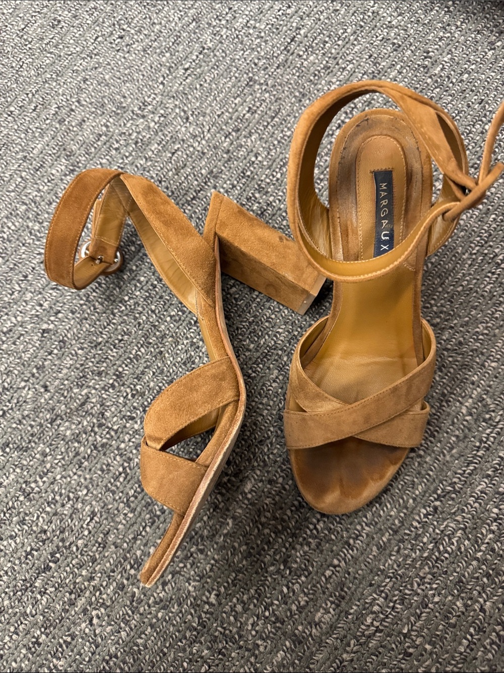 Margaux Tan Suede Cross-Strap Block Heel Sandals